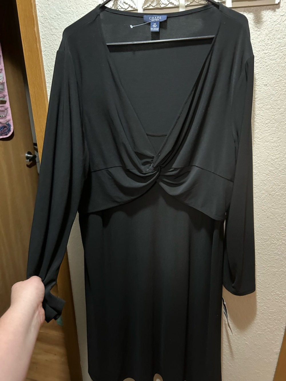 Chaps Black Long-Sleeve Midi Dress with Twist Front